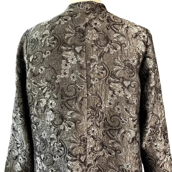 Soft By Avenue Floral Jacquard Blazer Jacket Women Size 14/16 Silver Gray Satin - Picture 10 of 16